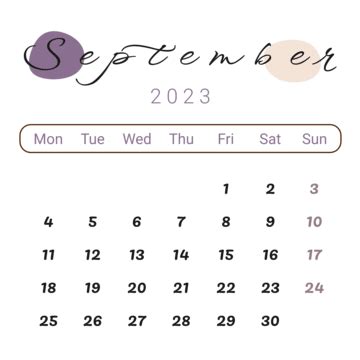 Calendario Estético De Septiembre De 2023 Con Manchas Moradas PNG