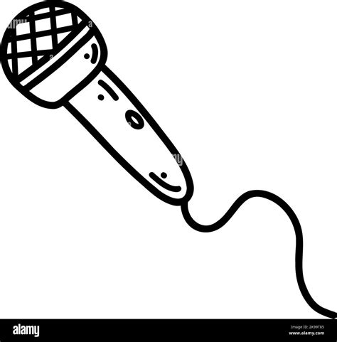 Doodle Microphone With Wire Vector Sketch Illustration Of Musical