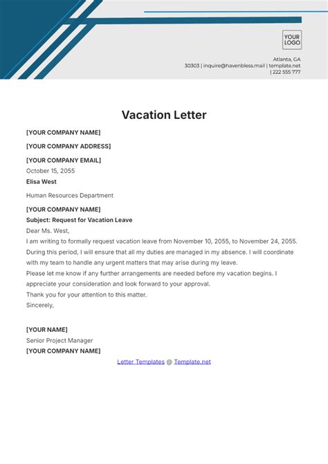 Free Vacation Letter Templates, Editable and Printable