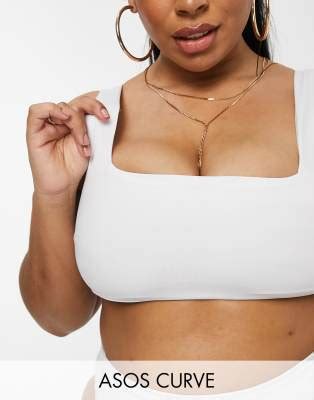 ASOS DESIGN Curve Mix And Match Square Neck Crop Bikini Top In White ASOS