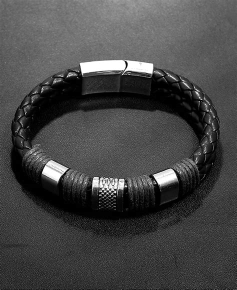 Men S Fashion Double Rope Leather Bracelet Black Seli