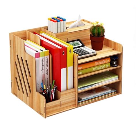 Wooden Desktop Organizer File Rack Office Supplies Books Holder Book ...