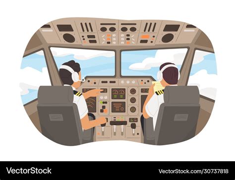 Cartoon Interior Of A Flying Airplane Cockpit Vector Illustration Images