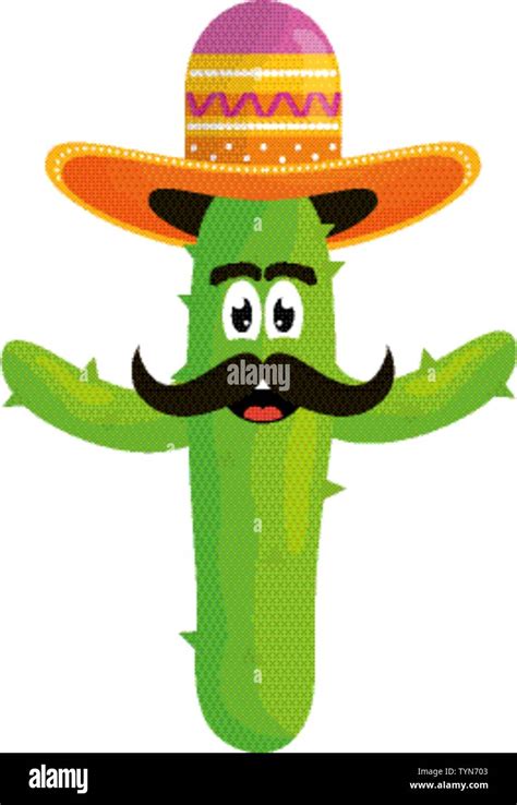 Mexican Cactus With Hat Emoji Character Vector Illustration Design