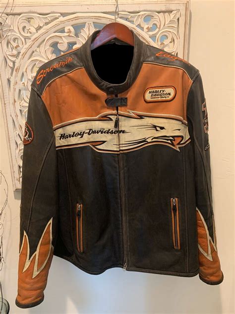 Screamin Eagle Orange Harley Davidson Leather Jacket Maker Of Jacket