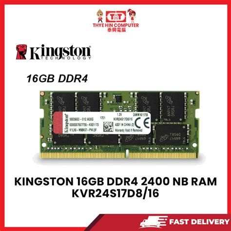 KINGSTON 16GB DDR4 2400 NB RAM KVR24S17D8/16 [SBN:Yes NILAI:No MELAKA ...