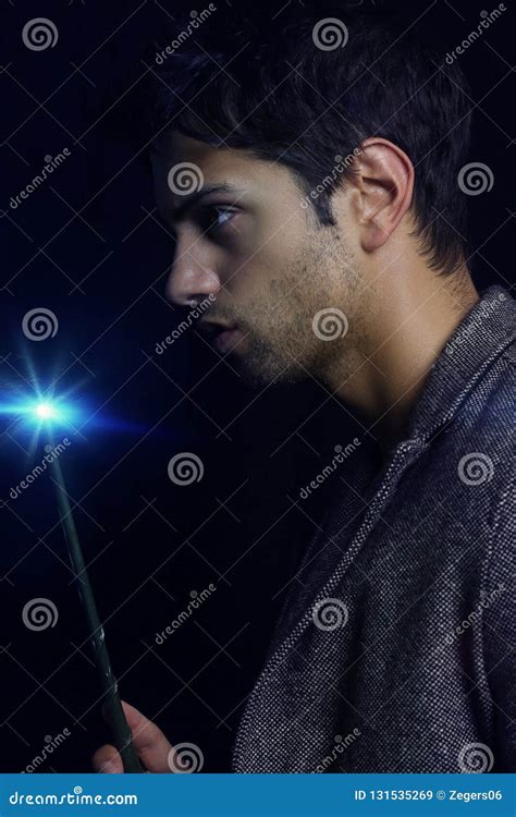 Handsome Wizard Man Holding Magic Wand Stock Image Image Of Wizard