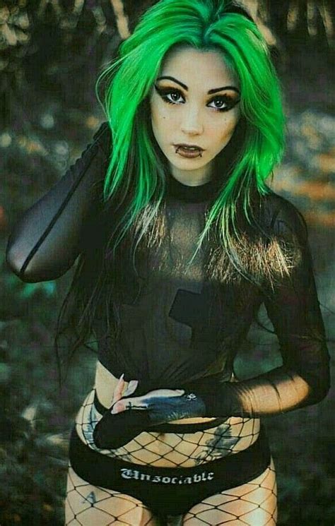 Pin By Henry Swanson On Dark Beauty Neon Green Hair Gothic Beauty