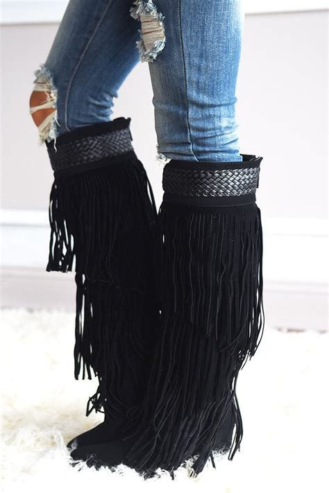 Do it Dolly Style Fringe Boots ~ Black – The Pulse Boutique