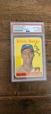 1958 TOPPS SIGNED CARD ERNIE BANKS CHICAGO CUBS MVP SEASON HOF PSA DNA