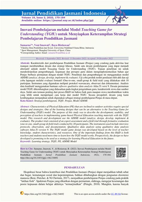 Pdf Learning Innovation Through Teaching Game For Understanding Tgfu Model To Prepare