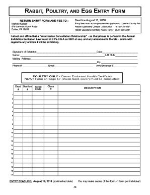 Fillable Online RABBIT POULTRY AND EGG ENTRY FORM Fax Email Print