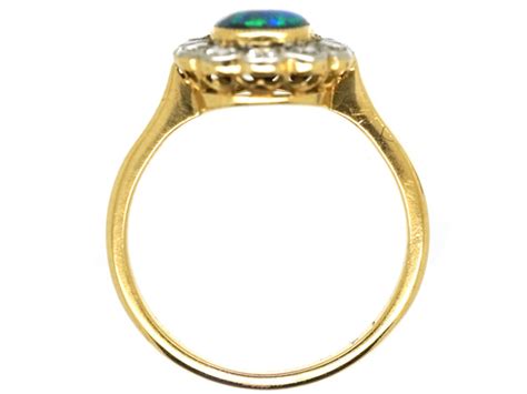 Edwardian Ct Platinum Black Opal Diamond Oval Ring L The