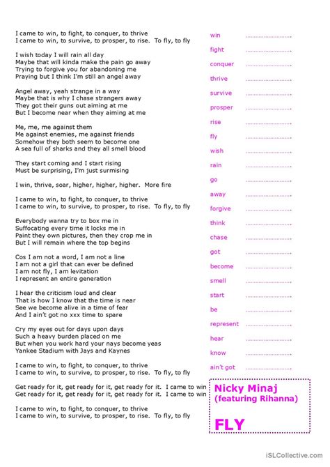 Nicki Minaj Feat Rihanna Fly English ESL Worksheets Pdf Doc