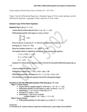 Inverse Laplace Transform UMT 3502 Differential Equations And