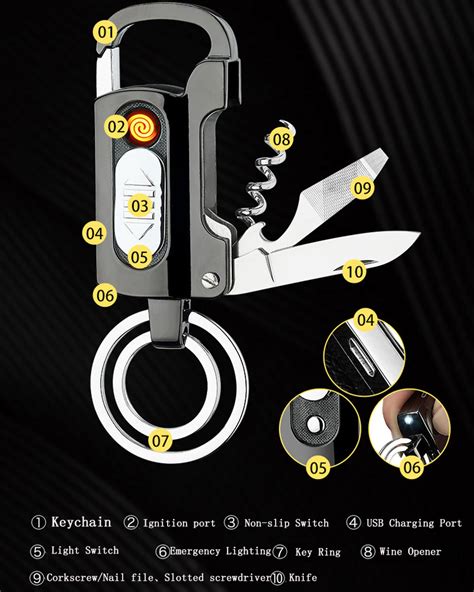 LLavero encendedor eléctrico abridor de vino cuchillo linterna y