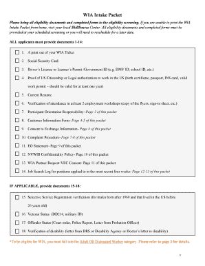 Fillable Online Myskillsource WIA Intake Packet Myskillsource Fax