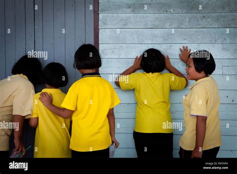 Phang Nga Bay Thailand Young Girls Peeping Into A Classroom At The