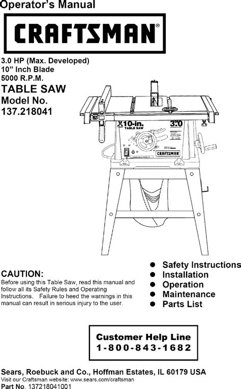 Craftsman 137218041 User Manual TABLE SAW Manuals And Guides L0606543