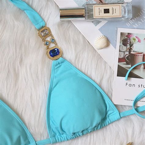 Crystal Diamond Bikini New Sexy Lace Up Plain Women S Split Swimsuit Golden Accessories