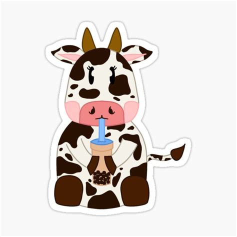 Cow Boba Cow Drinking Boba Sticker For Sale By Artsnackz Redbubble