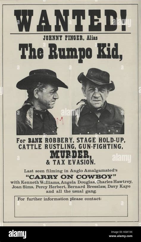 Carry on Cowboy (1966) , Film poster , Wanted poster of the Rumpo Kid ...