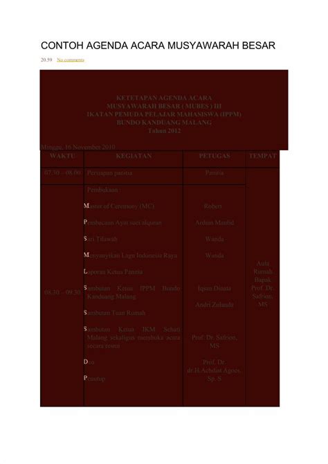 Pdf Contoh Agenda Acara Musyawarah Besar Dokumentips