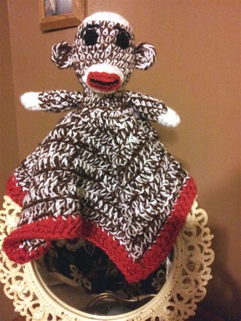 Crochet Sock Monkey Lovey Security Blanket Crochet Sock Monkeys