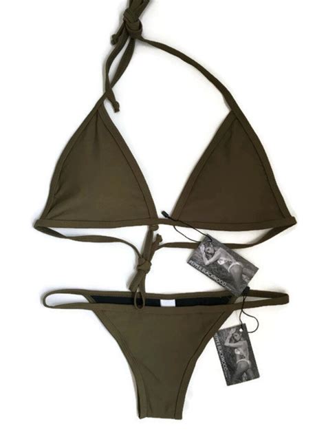 Olive Green Brazilian Bikini Set Green Swimsuit Etsy