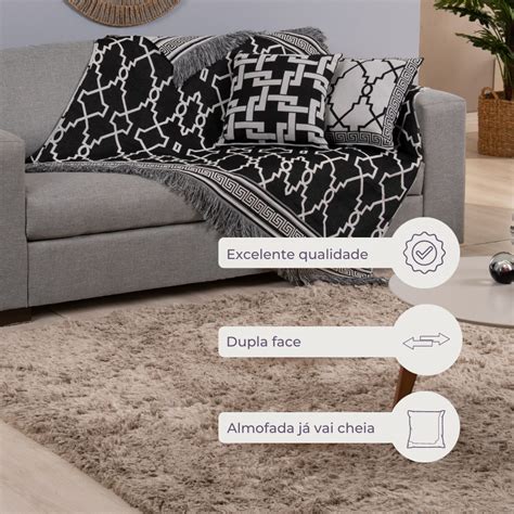 Kit Xale E Almofadas Decorativa Gr Cia Jacquard Dupla Face Pe As