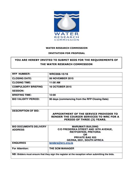 Fillable Online Wrc Org Tender Document Wrc Courier Services Fax Email