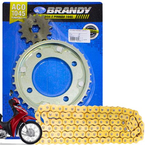 Kit Relação Transmissão Honda Biz 110i Corrente Dourada C Retentor