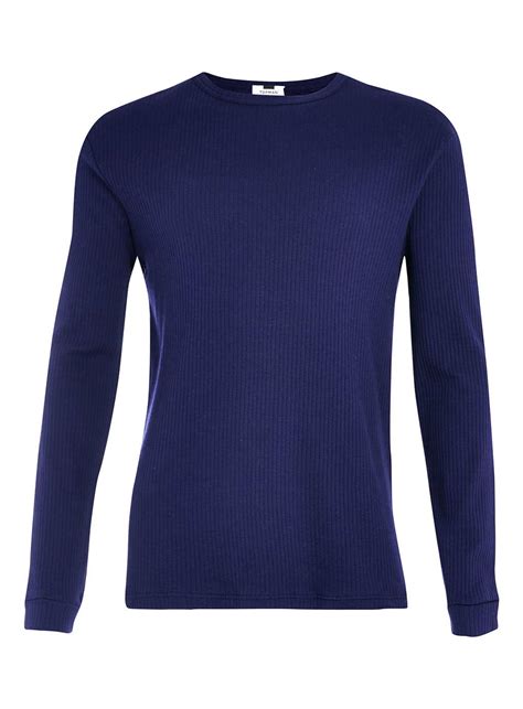 Topman Dark Blue Ribbed Long Sleeve Muscle Fit T Shirt In Blue For Men