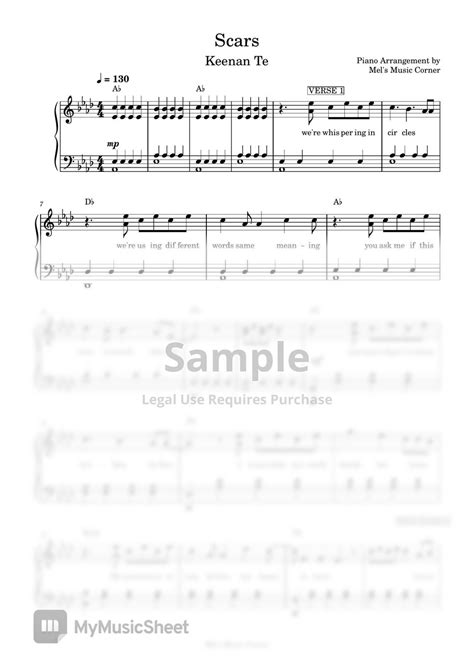 Keenan Te Scars Piano Sheet Music Sheets By Mel S Music Corner