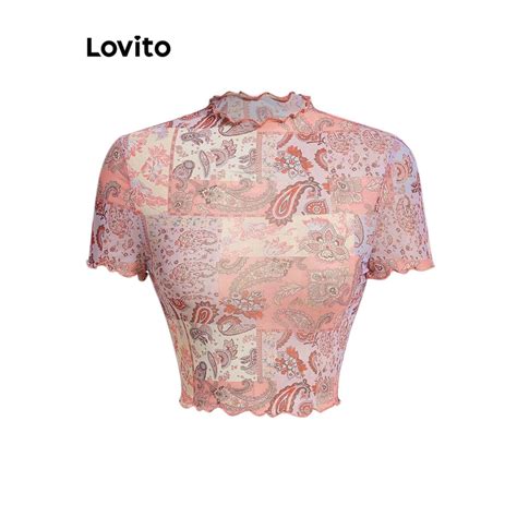 Lovito Women Casual Floral Lettuce Trim T Shirt L85AD205 Shopee