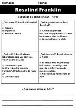 Mujer y Ciencia Rosalind Franklin 3 niveles comprensión lectora