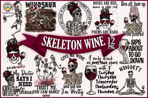 Funny Skeleton Wine Sublimation Bundle Graphic By Owlsome Designs