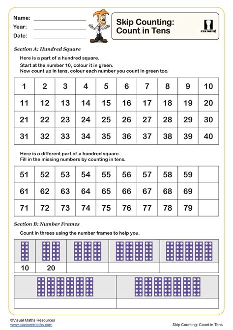 Skip Counting Worksheet Count In 10s Pdf Printable Number Worksheets