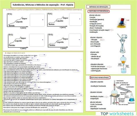 Substância Pura E Mistura Métodos De Separação Ficha Interativa