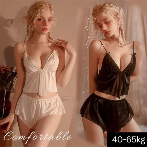 Sexy Ice Silk Satin Ribbon Camisole Pants Sleepwear Set Sexy Lingerie Nightwear Pyjamas Ms