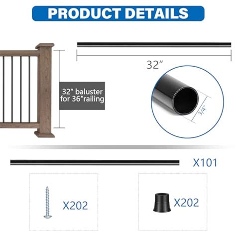 Htwave 101 Pack 32 Deck Balusters Hollow Round Aluminum Balusters For Deck Railing Aluminum