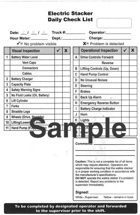 Electric Stacker Forklift Daily Checklist Refill - First Quality ...