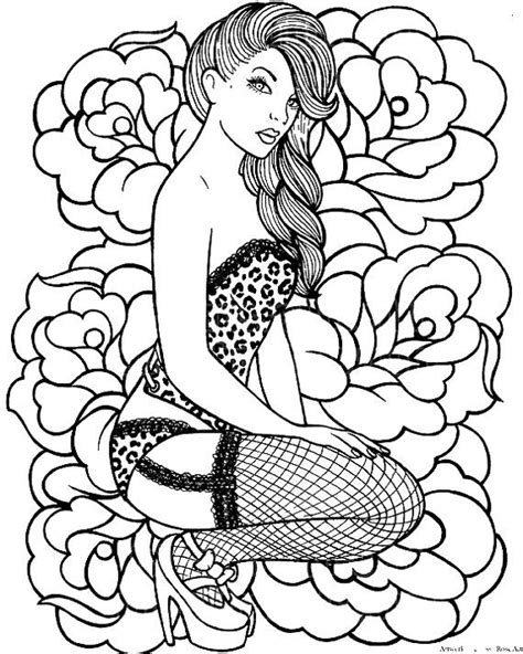 Digital Download Print Your Own Coloring Book Outline Page Pin Up Girl By Carissa Rose Etsy