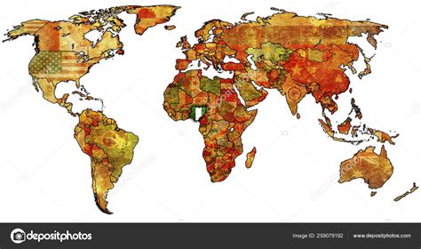 Alte Politische Weltkarte Mit Der Flagge Nigerias Stockfotografie