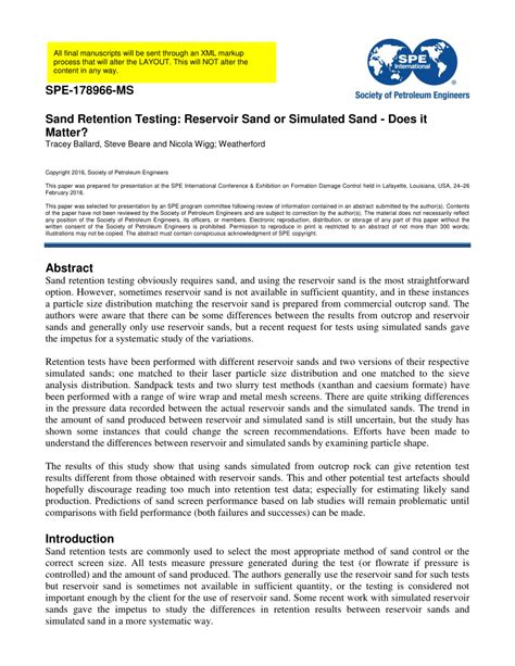 Pdf Sand Retention Testing Reservoir Sand Or Simulated Sand Does