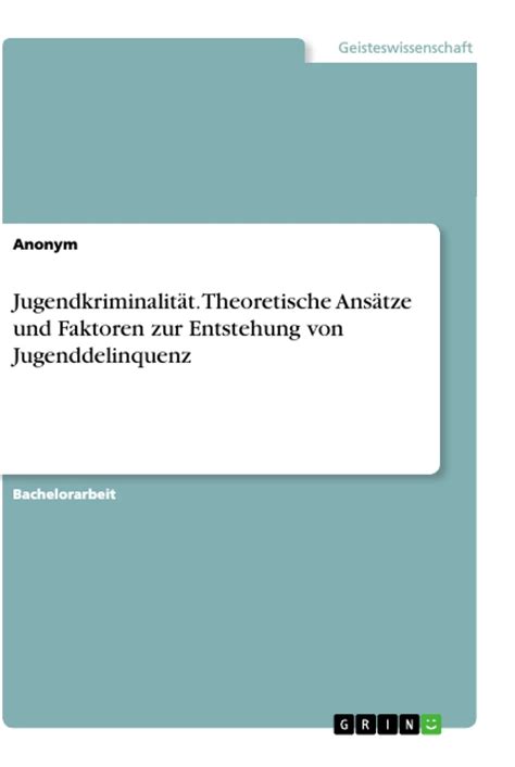 Jugendkriminalit T Theoretische Ans Tze Und Faktoren Zur Entstehung