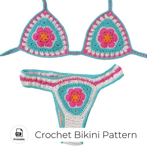 Crochet Bikini Set PDF Pattern With African Flower Granny Triangle Cheeky And Sexy Bathing
