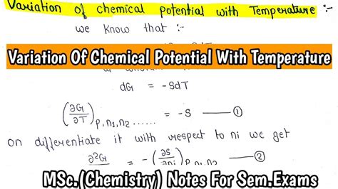 Variation Of Chemical Potential With Temperature Derivation