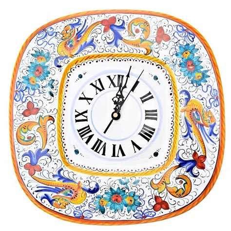 Orologio Quadrato Da Parete Ceramica Maiolica Deruta Raffaellesco