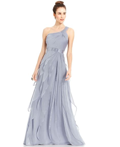 Adrianna Papell One Shoulder Tiered Chiffon Gown Macy S Gowns Long